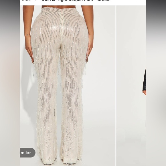 NWT Fashion Nova Out All Night Sequin Pant in Color Cream Size Small NEW BRIDAL - Picture 3 of 6